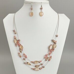 3 Strand Beaded Necklace and Earrings Set
